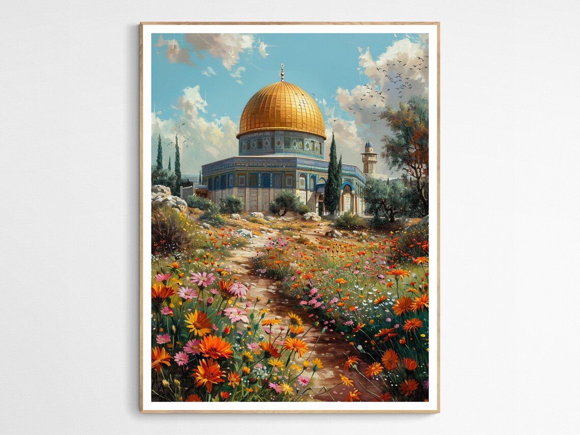 Dome of the Rock Wildflower Meadow Path Golden Dome Art Poster