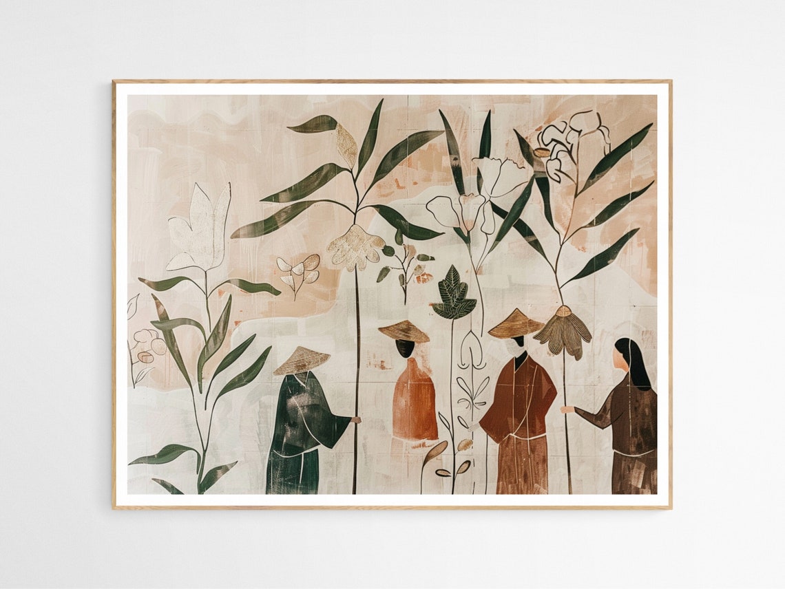 Filipino Harvest Workers Botanical Folk Art Philippines Print