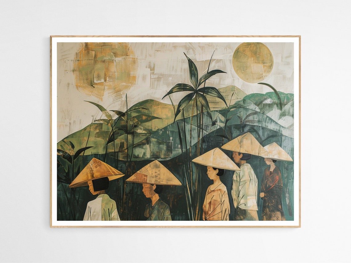 Filipino Women in Conical Hats Valley Gathering Artwork Poster