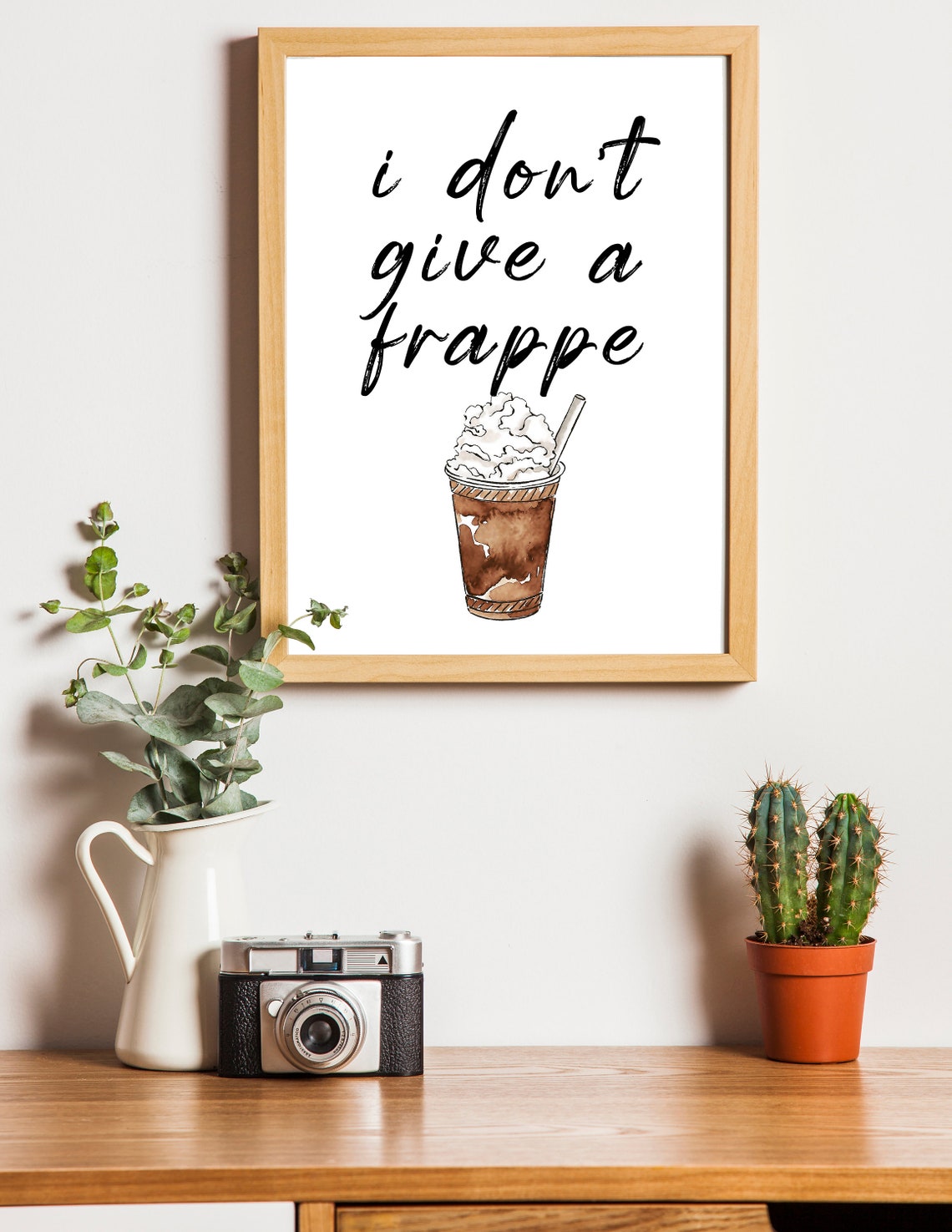 I Dont Give A Frappe Watercolor Coffee Pun Kitchen Quote Poster - Image 3