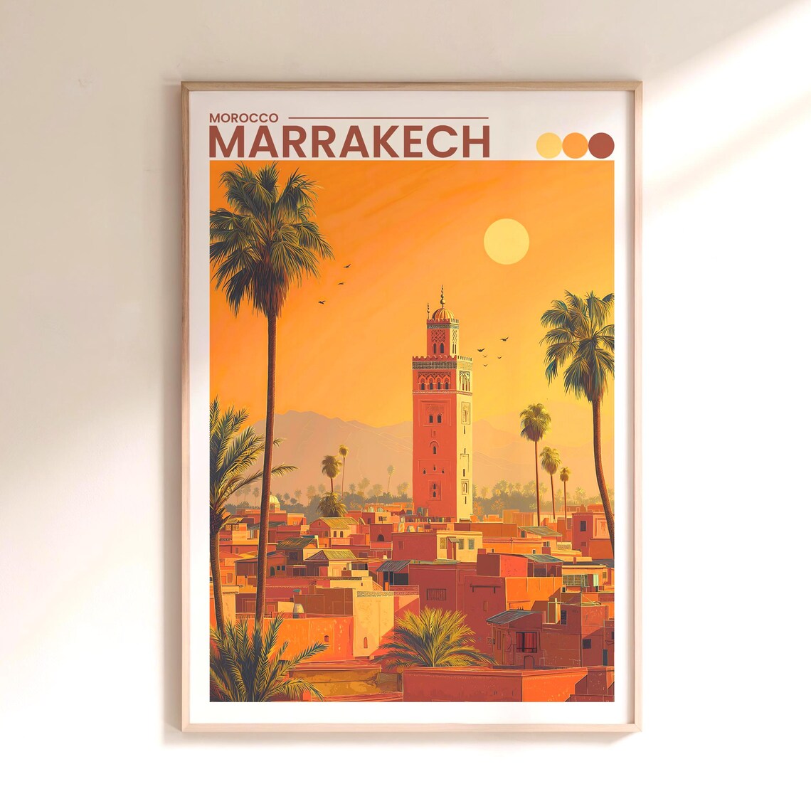 Marrakech Morocco Koutoubia Mosque Sunset Palms Travel Poster