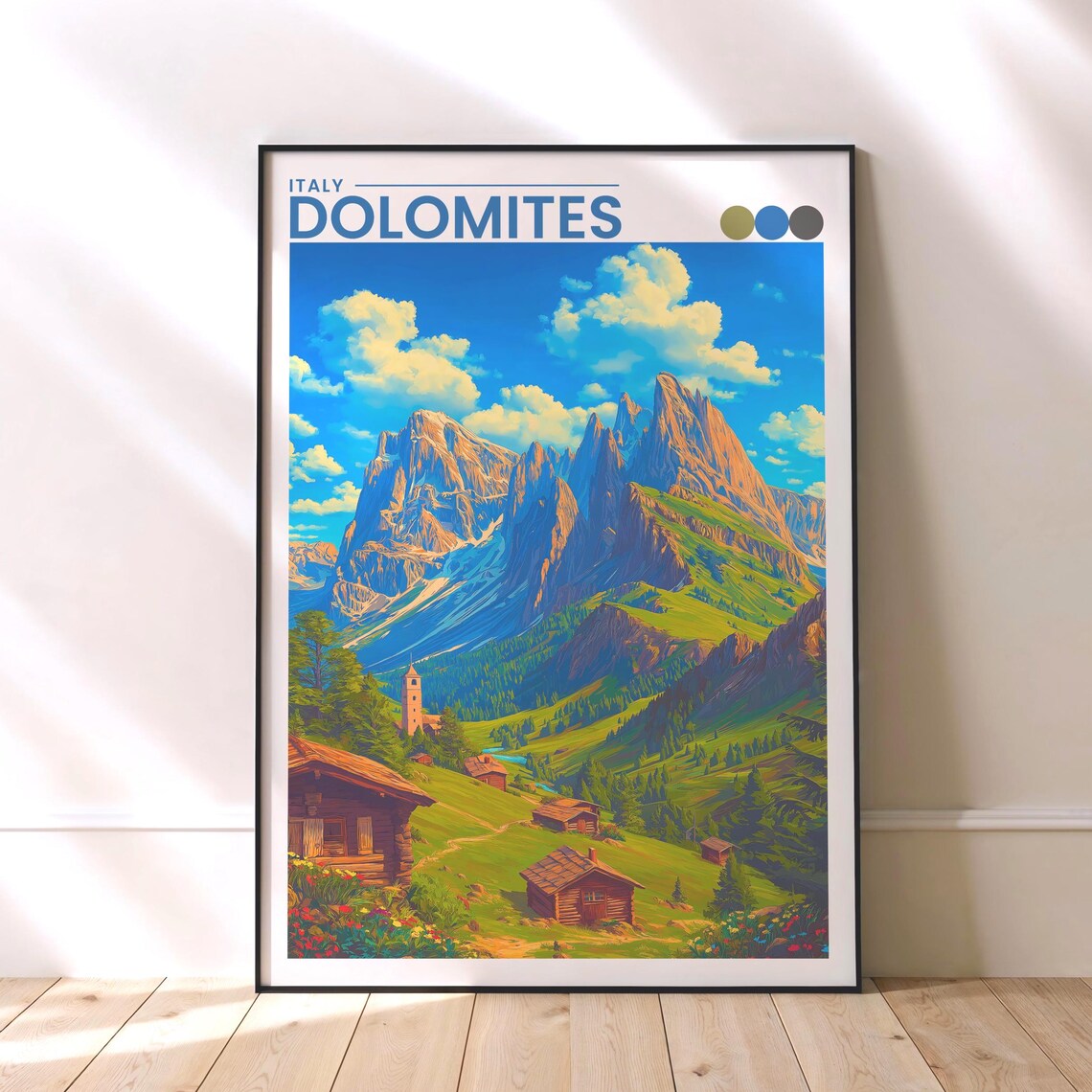 Dolomites Travel Poster Italian Alps Mountain Landscape Print
