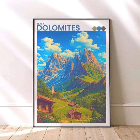 Dolomites Travel Poster Italian Alps Mountain Landscape Print