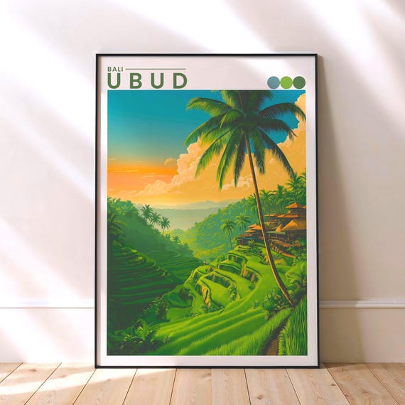 Ubud Rice Terrace Poster Bali Travel Tropical Print