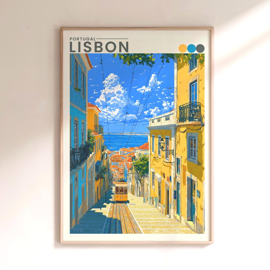 Lisbon Portugal Alfama Street Yellow Tram Coastal Travel Poster