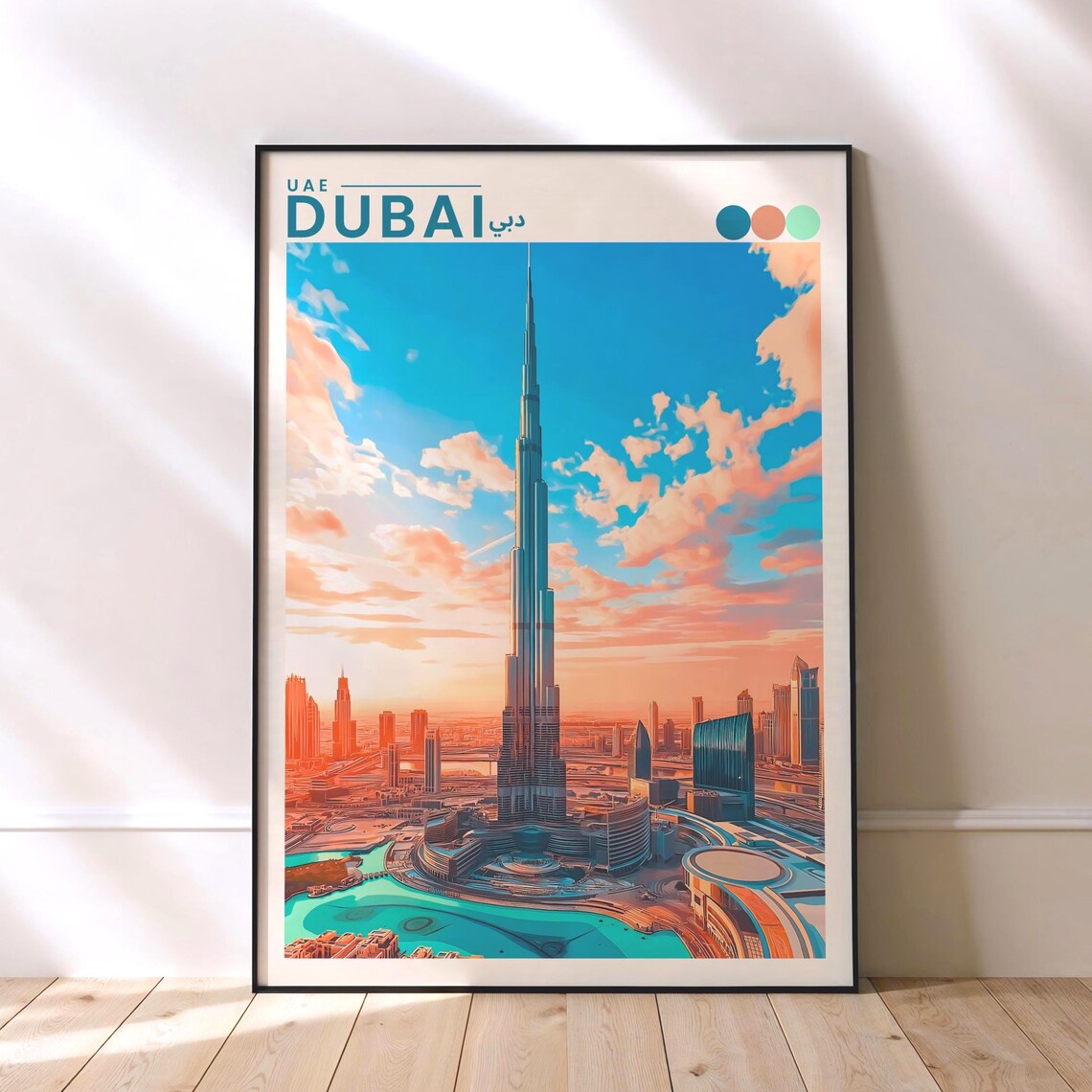 Dubai UAE Burj Khalifa Sunset Skyline Modern Cityscape Travel Poster