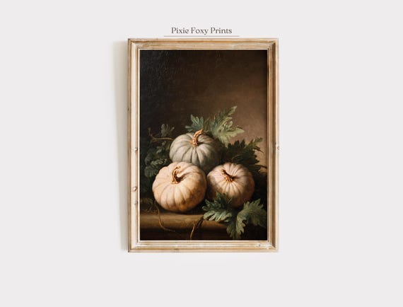 Vintage Pumpkin Still Life Wall Art Print Rustic Autumn Harvest Decor Farmhouse Kitchen Artwork