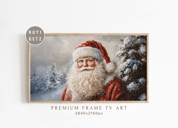 Vintage Santa Claus Snowy Forest Christmas Frame TV Art Poster