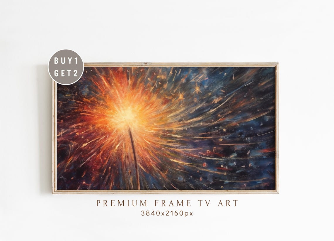 Fiery Fireworks Burst Over Night Sky Celebration TV Art Poster