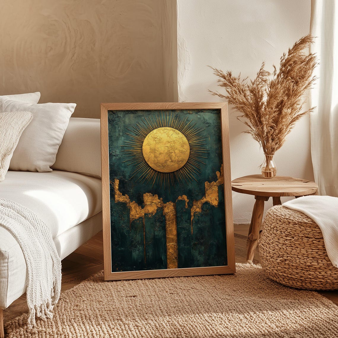 Gold Sunburst Abstract Poster On Dark Teal Textured Background - Image 4