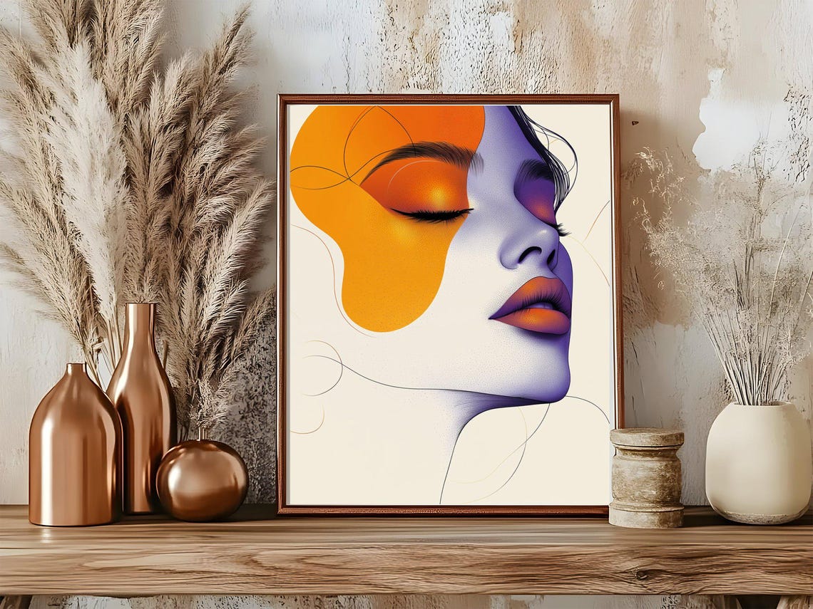 Abstract Woman Face Poster With Orange and Purple Split Color Style - Image 5