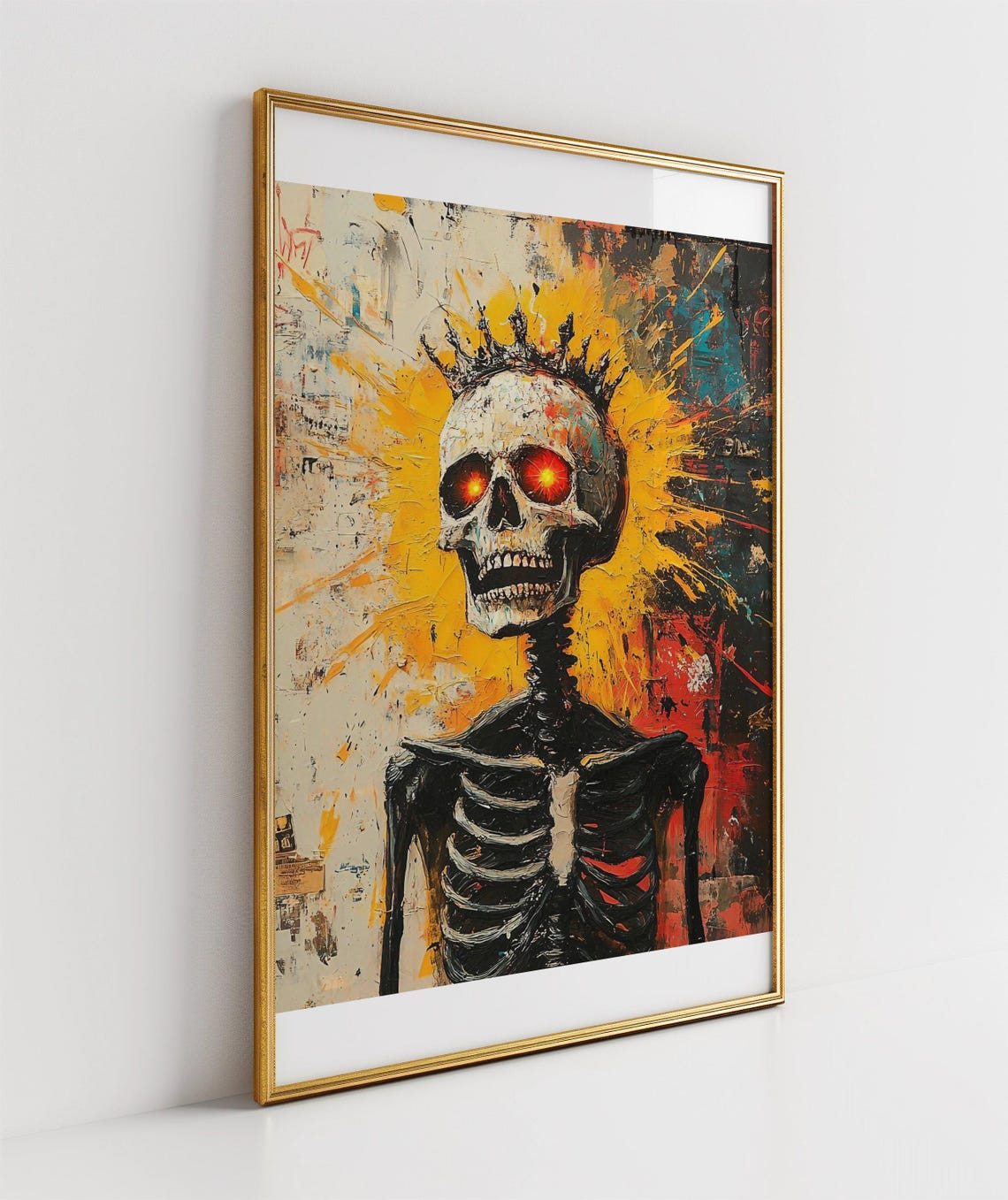 Vibrant Skeleton Wall Art Skull With Crown Poster Colourful Abstract Skeleton Print Unique Gothic Dcor Modern Art For Home - Image 3