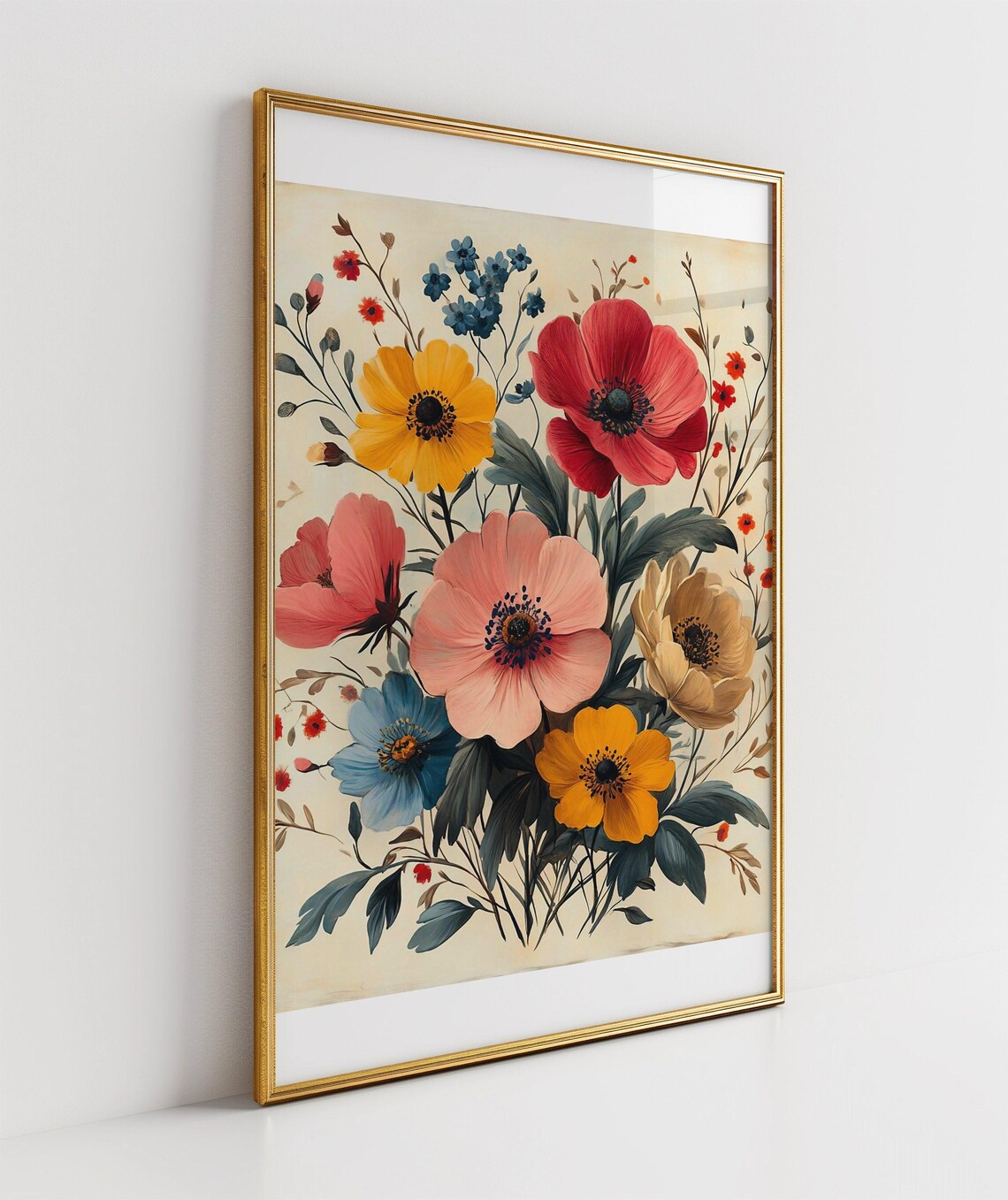 Vibrant Anemone Bouquet Colorful Floral Botanical Art Poster - Image 3