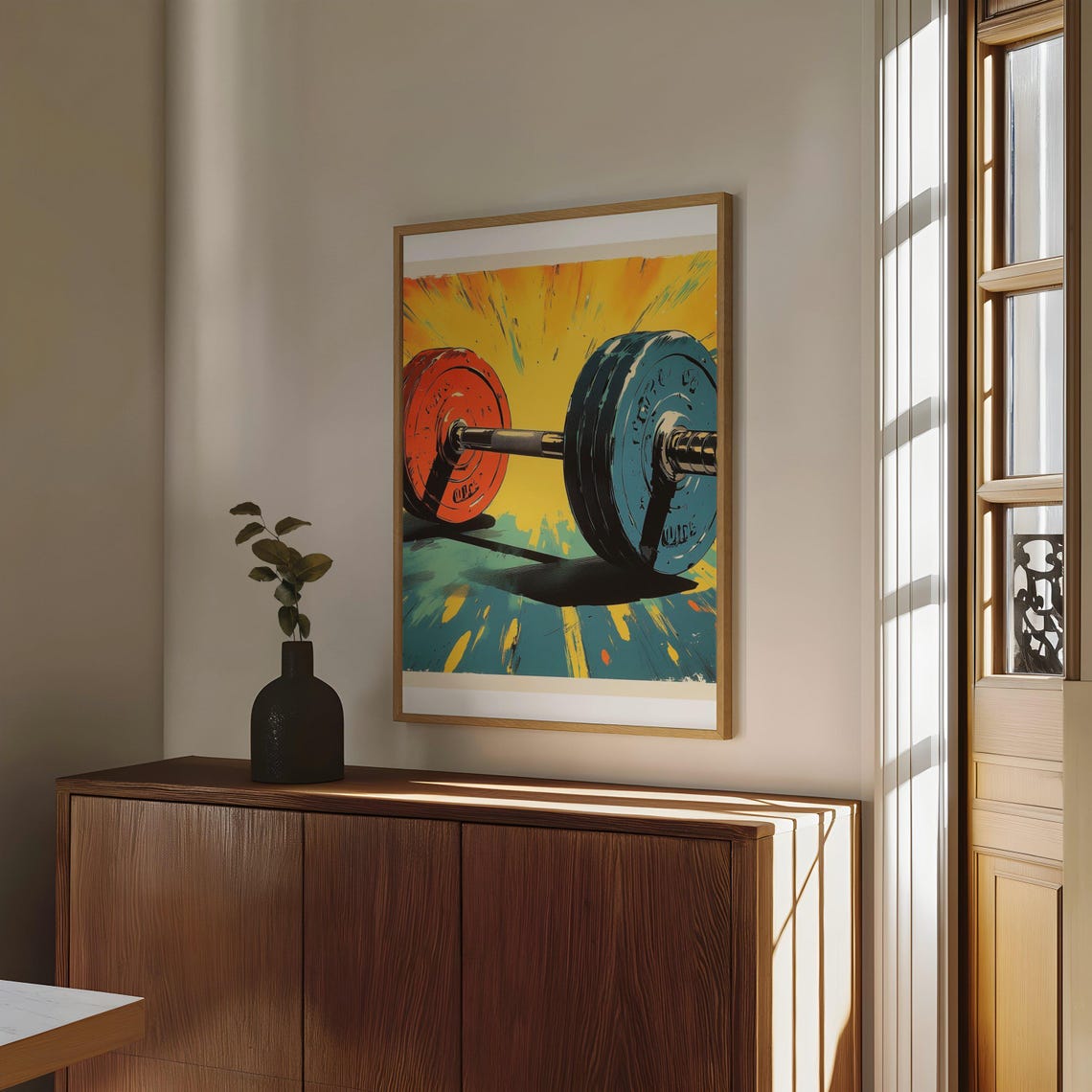 Colorful Pop Art Barbell With Red And Blue Plates Gym Poster - Image 4