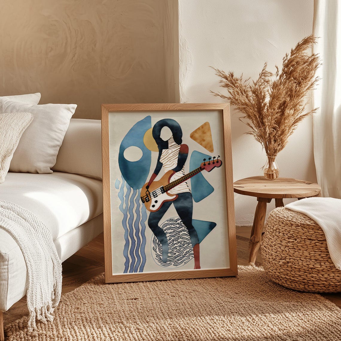 Abstract Watercolor Musician Playing a Bass Guitar Art Poster - Image 4