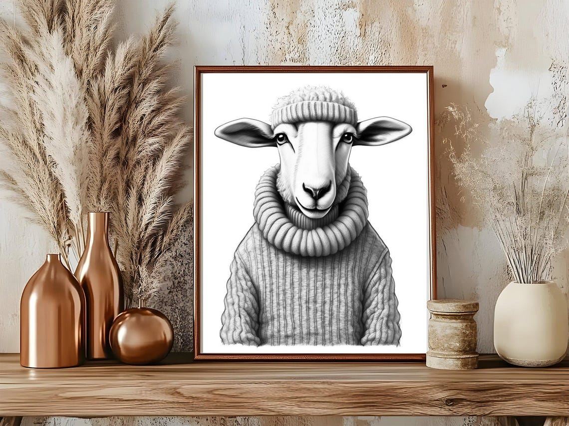 Sheep Wearing Knit Sweater Funny Black White Farm Animal Poster - Image 5