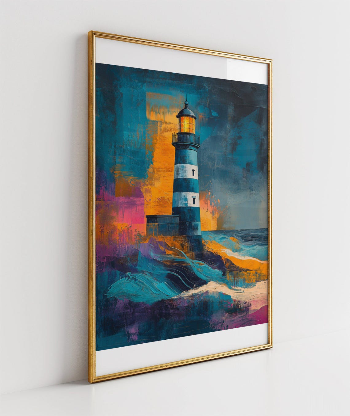 Lighthouse Wall Art Print Ocean Seascape Artwork Colourful Coastal Dcor Nautical Lighthouse Painting Coastal Wall Art Poster Sea Life - Image 3