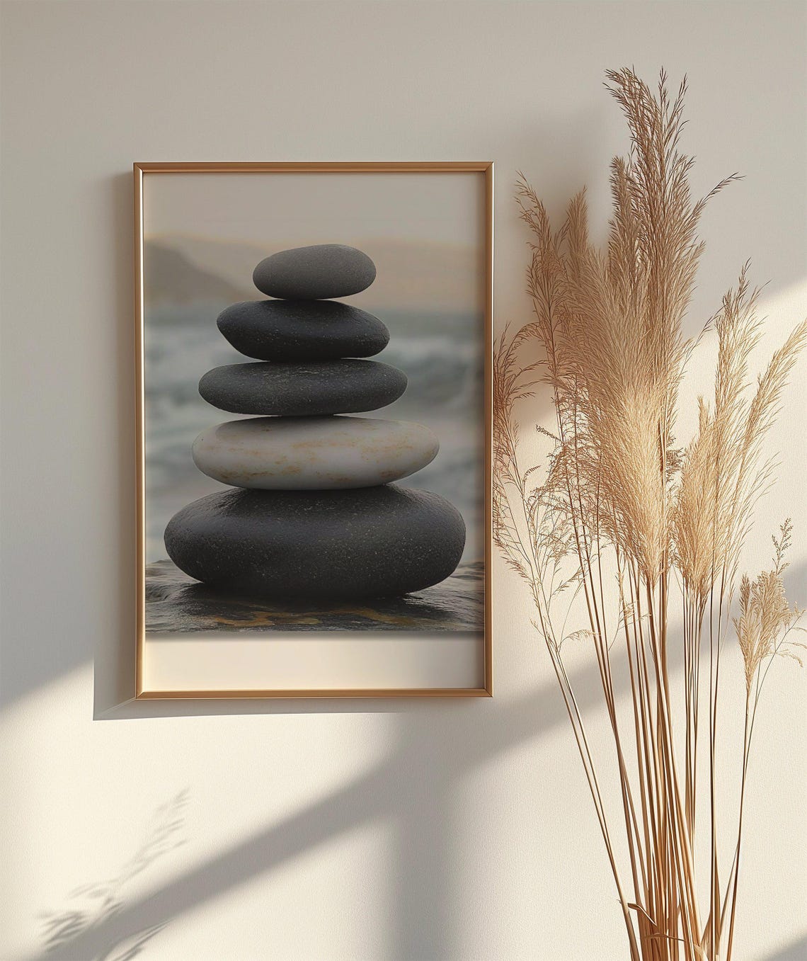 High Contrast Black and White Stone Stack Zen Balance Art Poster - Image 2