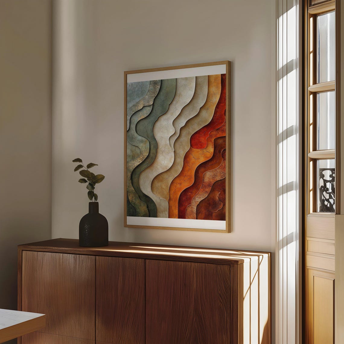 Layered Wave Pattern Poster Earth Tone Abstract Contour Decor Art - Image 4