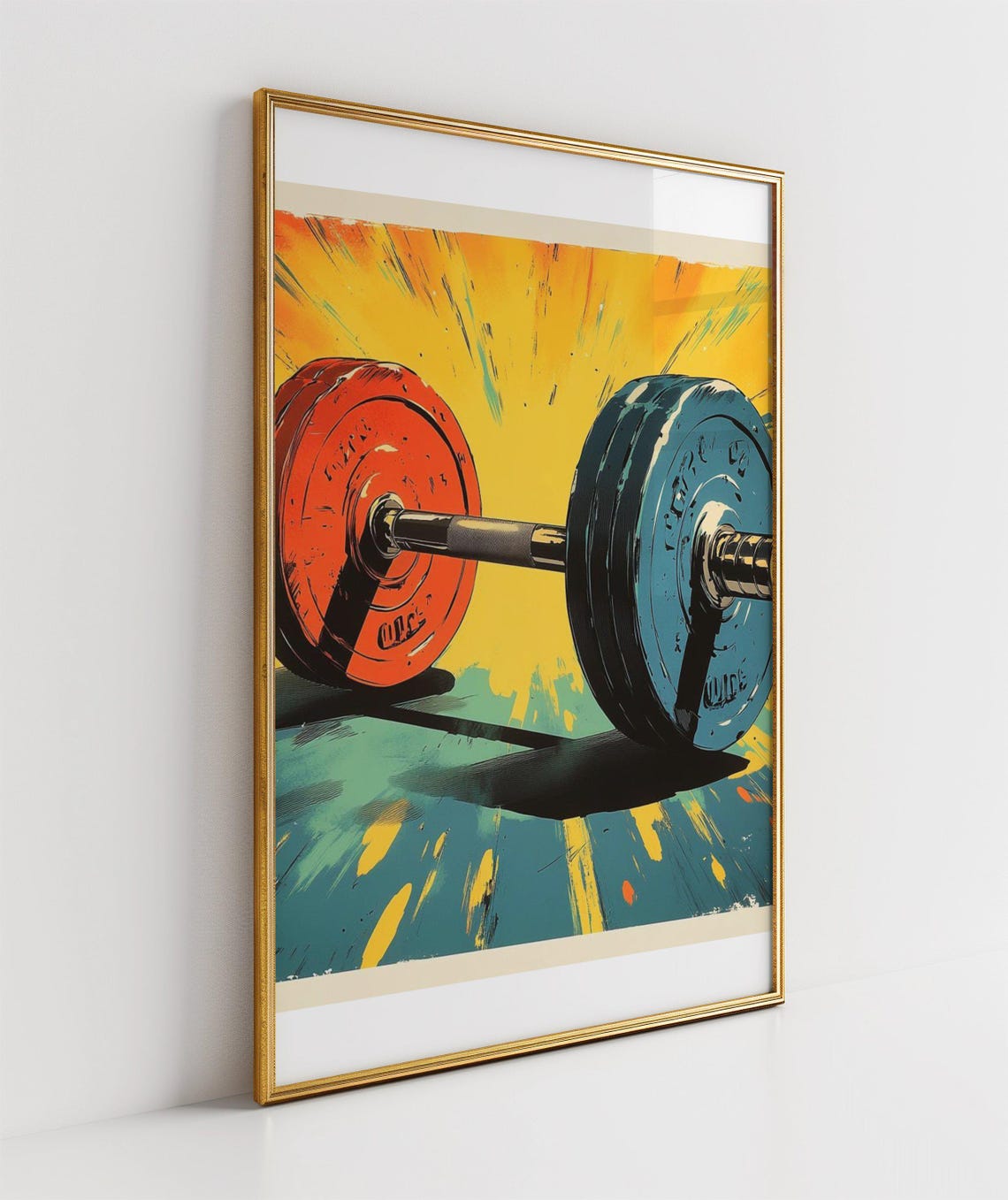 Colorful Pop Art Barbell With Red And Blue Plates Gym Poster - Image 3