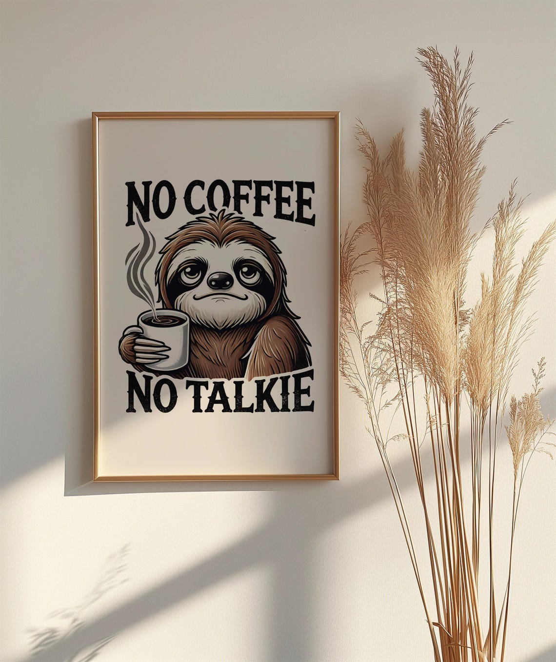 Funny Sloth Poster Saying No Coffee No Talkie With Steaming Cup - Image 2