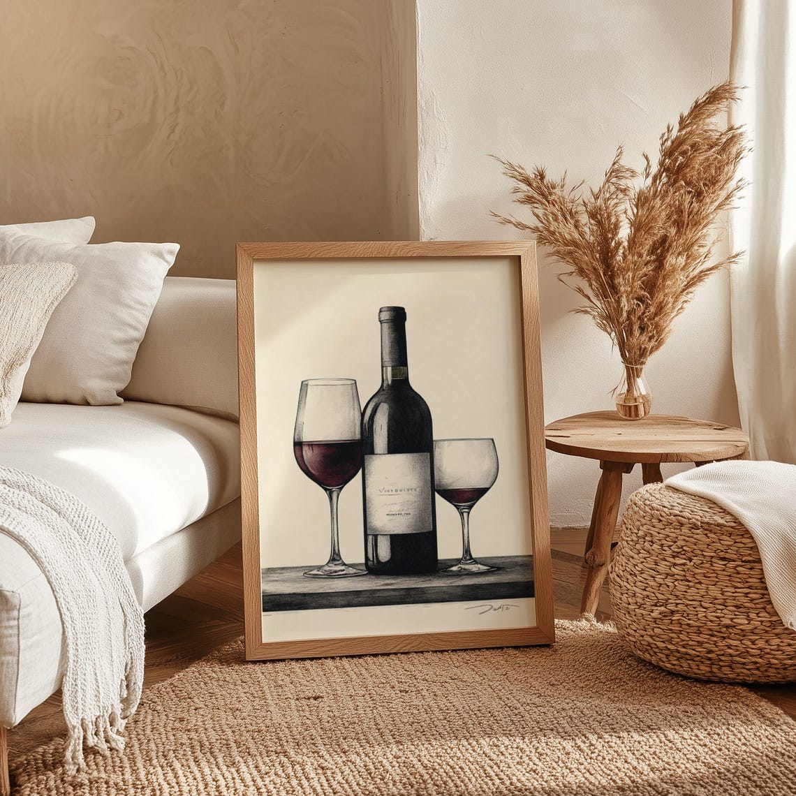 Wine Bottle and Two Glasses Sketch Poster For Elegant Dining - Image 4