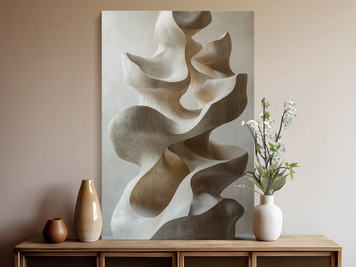Minimalist Beige Abstract Sculpture Poster With Soft Flowing Curves - Image 5