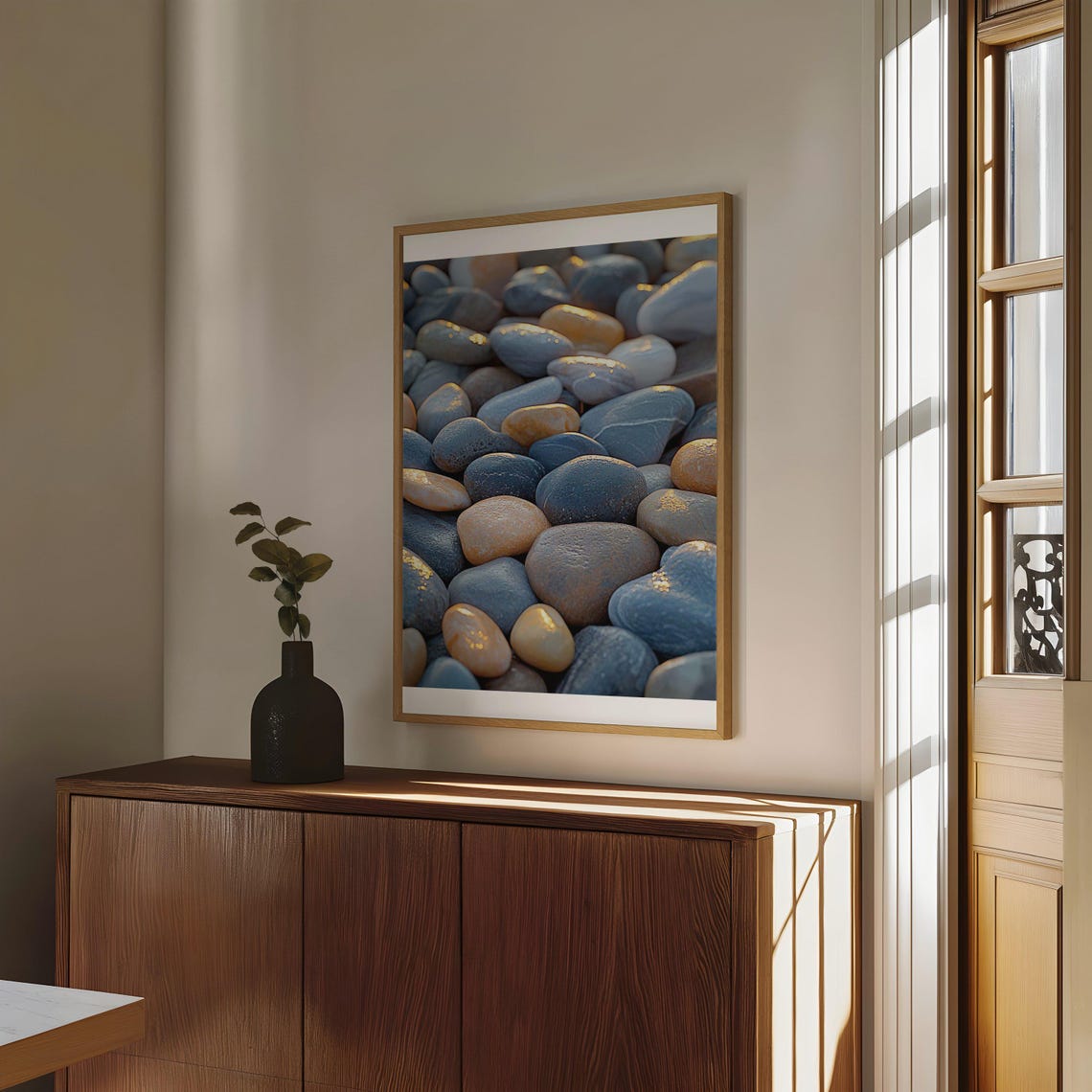 Close Up of Smooth Blue Grey Coastal Pebbles Texture Art Poster - Image 4