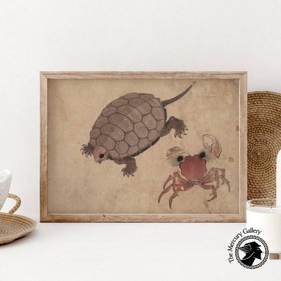 Hokusai Art Print Turtle And Crab Japan Wall Art Hokusai Wall Art Japanese Art Print Japanese Decor