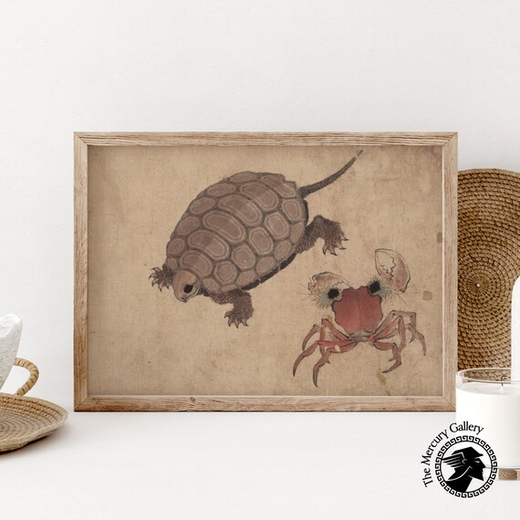 Hokusai Turtle and Crab Manga Vintage Japanese Animal Study Art Poster