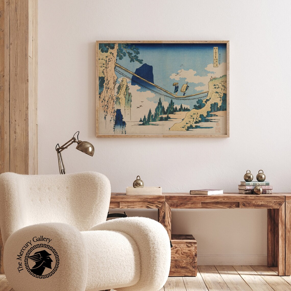 Hokusai Suspension Bridge Between Cliffs Mountain Japanese Woodblock Art Poster - Image 6