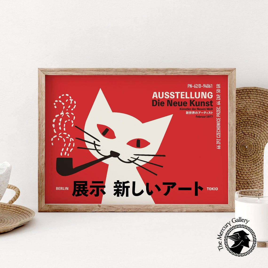 Die Neue Kunst Berlin Tokio Cat Exhibition 1977 Vintage Red Art Poster - Image 5