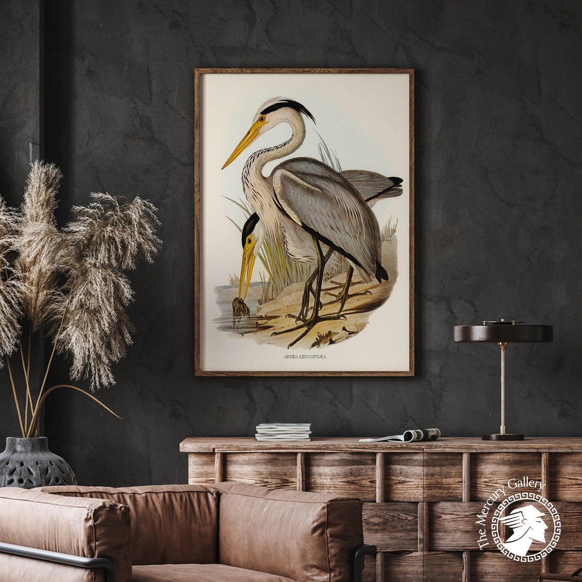 Vintage Great Grey Heron Pair Antique Waterbird Illustration Art Print - Image 3