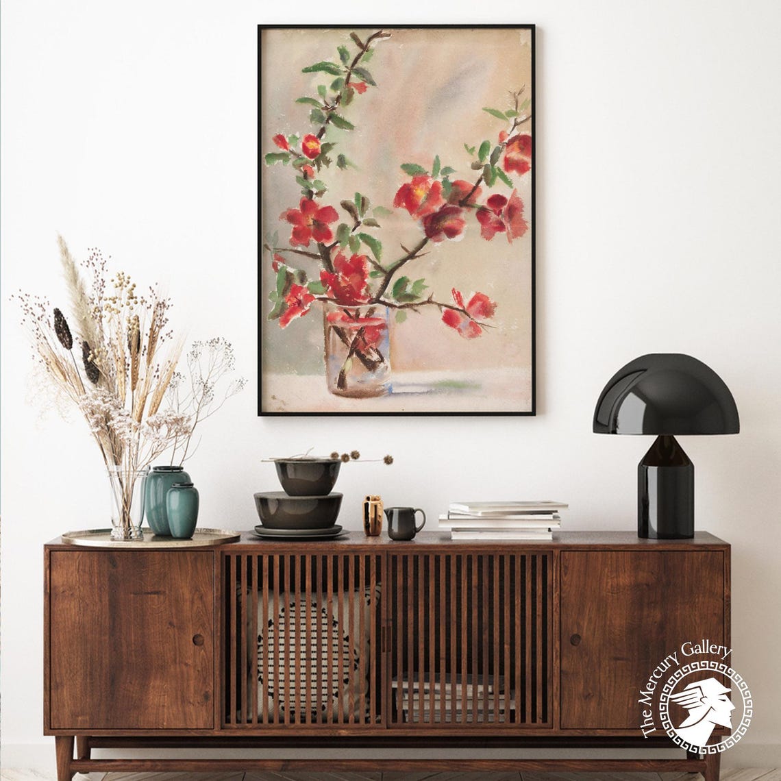 Georgia O'Keeffe Vase Of Flowers Red Blossom Watercolor Print - Image 6