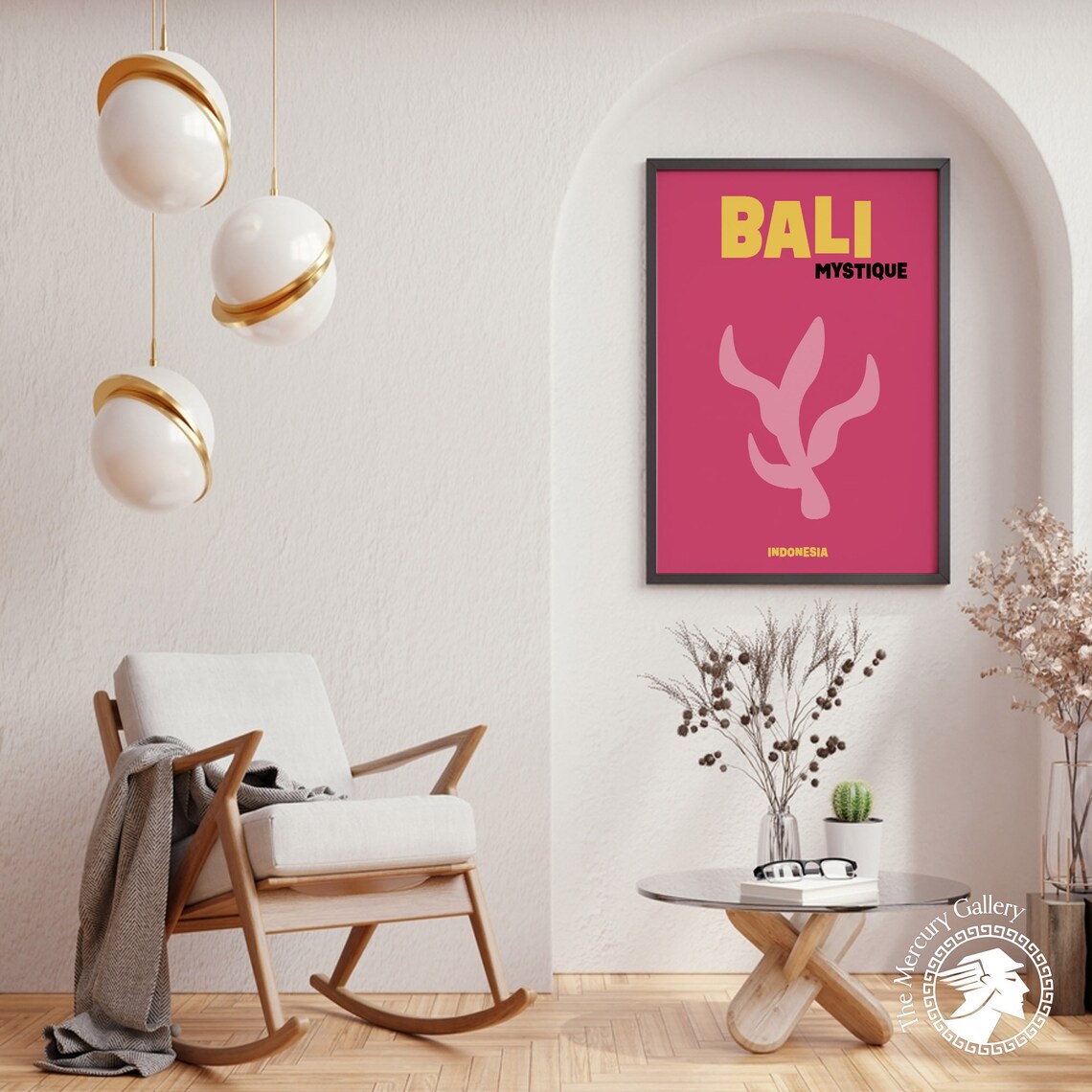 Bali Mystique Indonesia Pink Abstract Floral Minimalist Travel Poster - Image 3