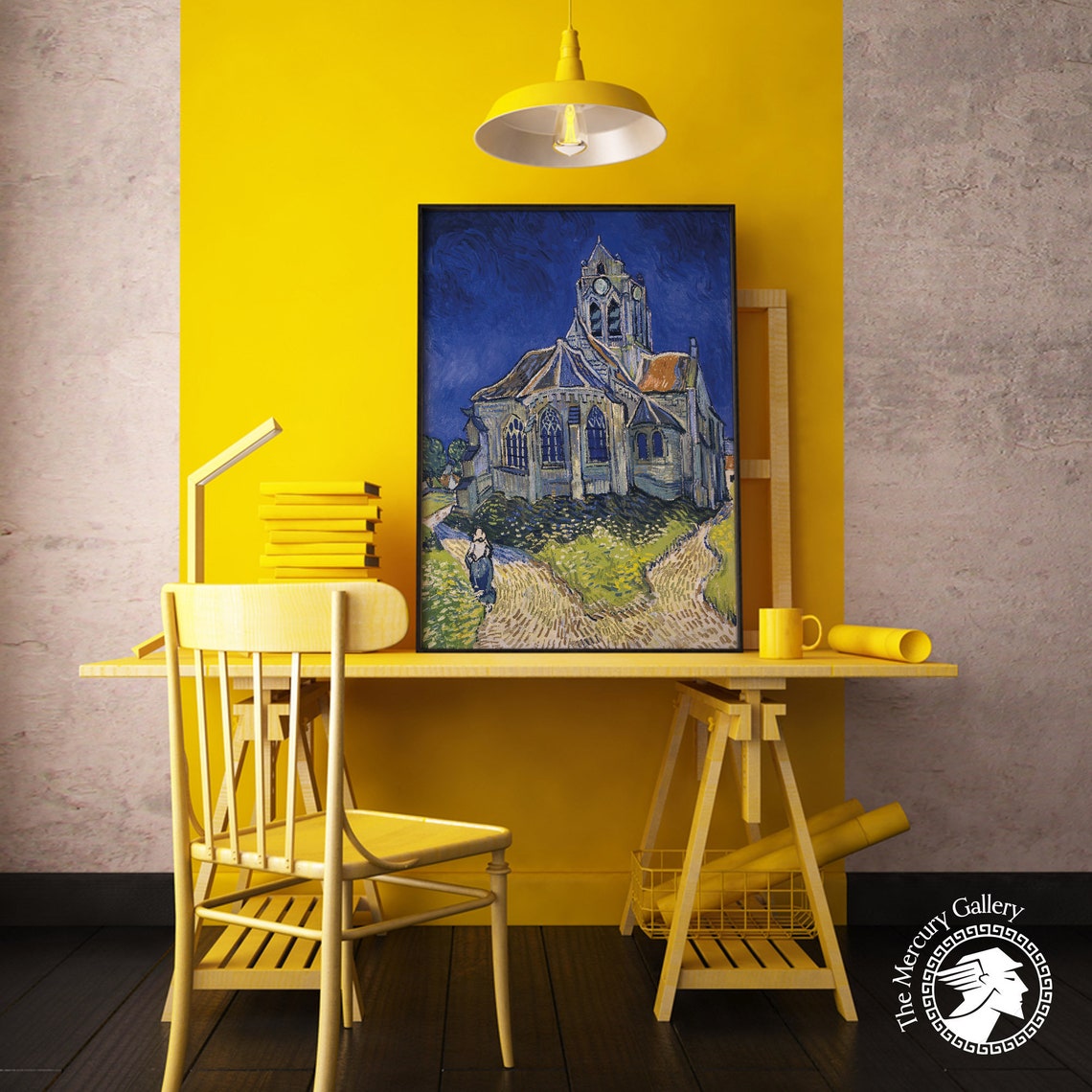 Van Gogh The Church At Auvers 1890 Cobalt Blue Impressionist Print - Image 3