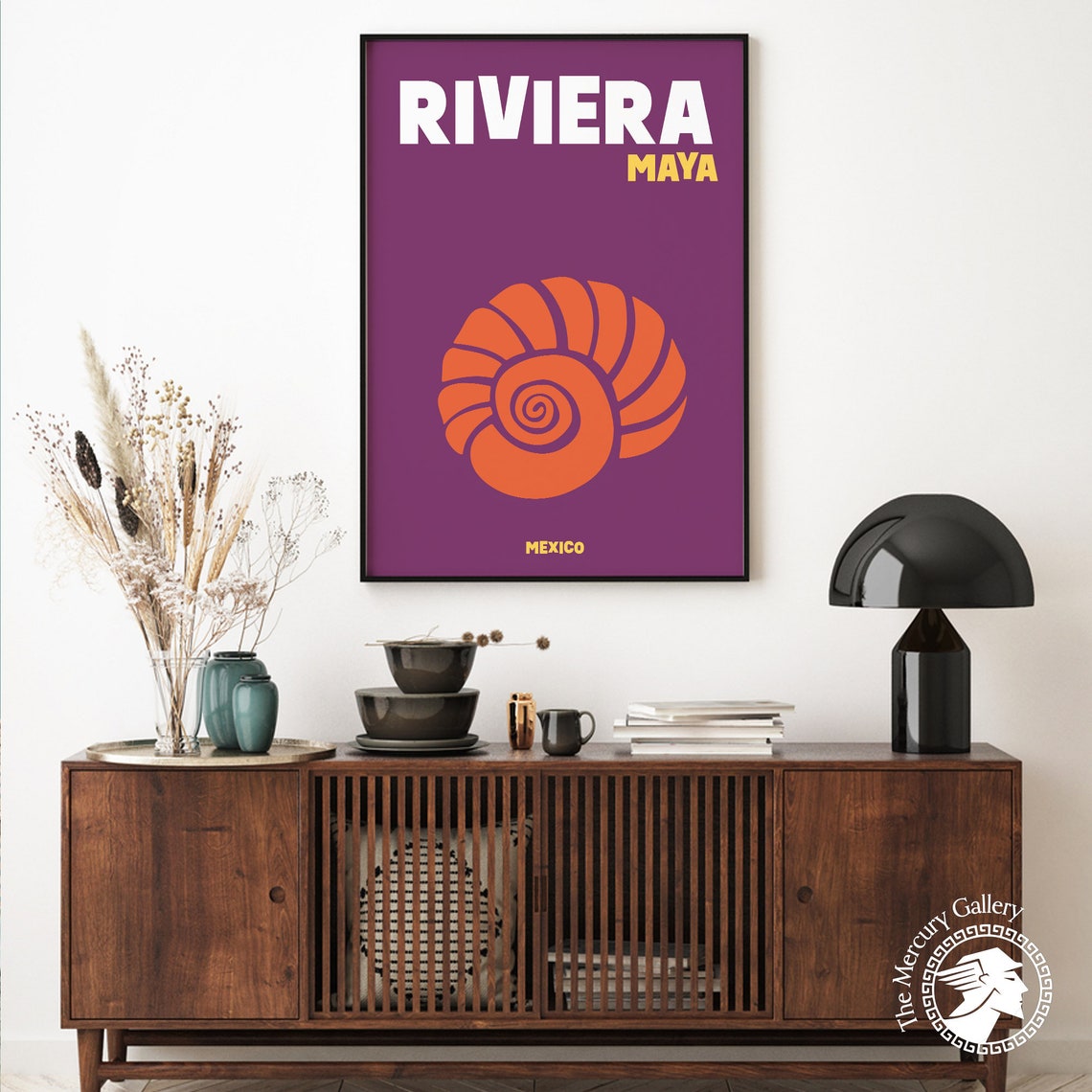 Riviera Maya Mexico Orange Nautilus Shell Purple Modern Travel Poster - Image 3