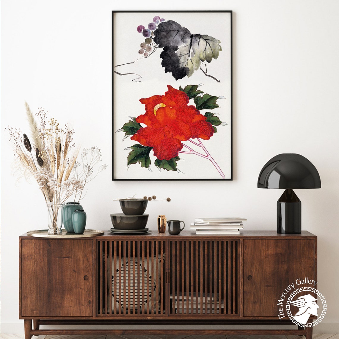 Hokusai Red Peony Grapes Botanical Watercolor Japanese Art Poster - Image 5