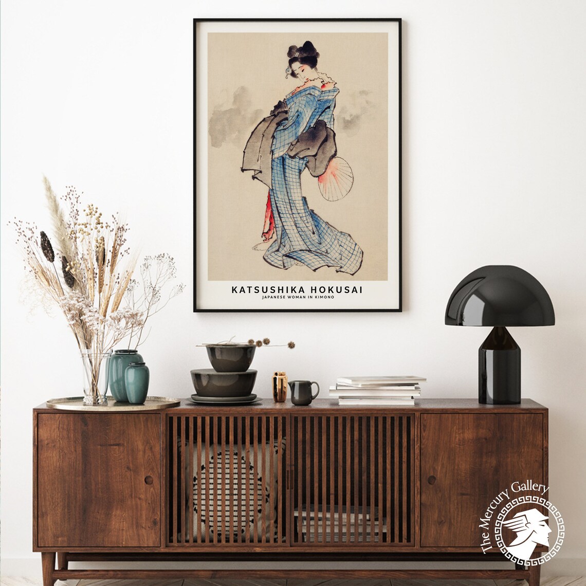 Katsushika Hokusai Woman in Blue Checkered Kimono Parasol Ukiyo E Art Poster - Image 6