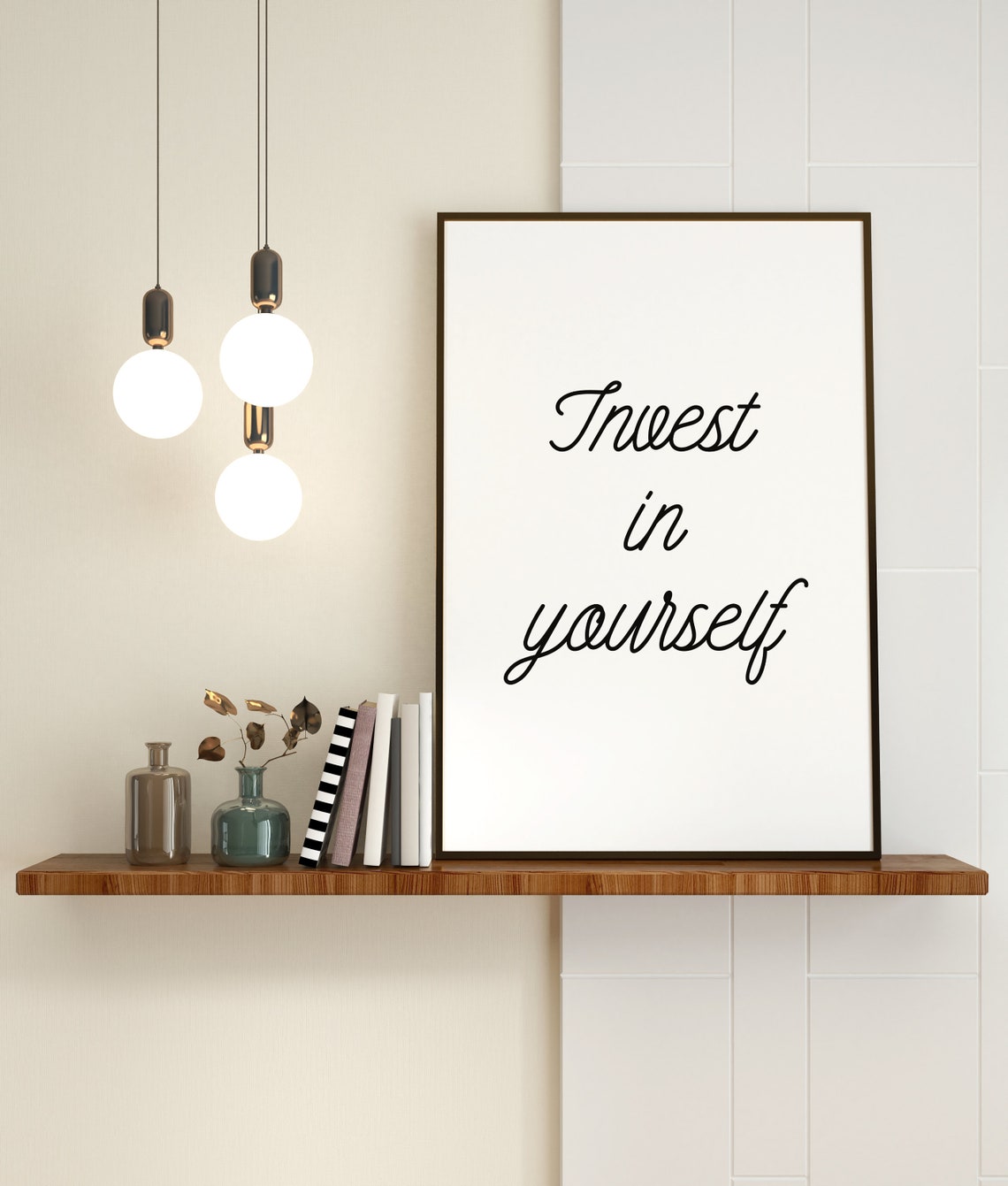 Invest in Yourself Minimalist Black Script Motivation Quote Poster