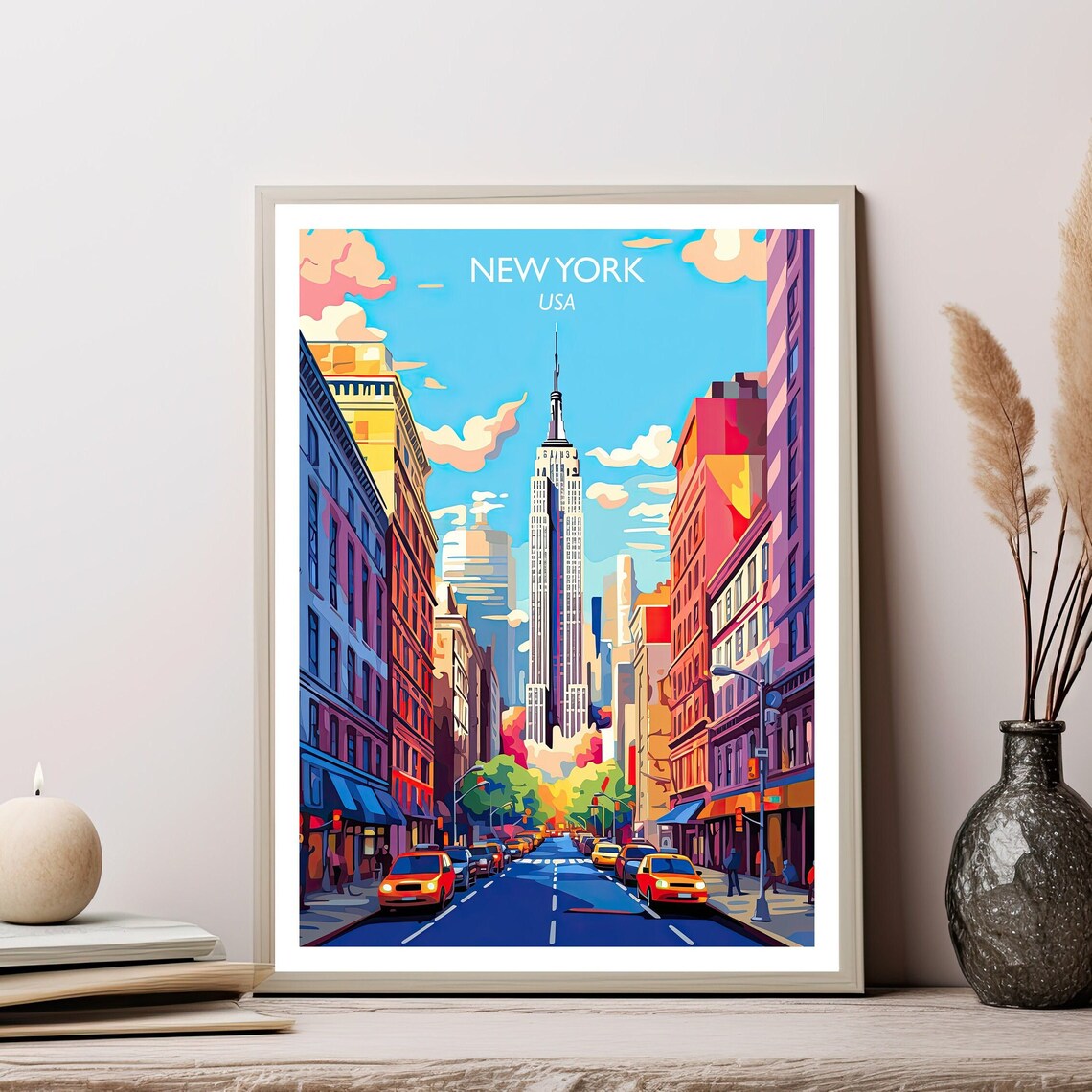 New York Travel Poster, Manhattan Skyline