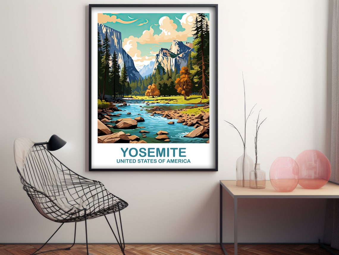 Yosemite Granite Cliffs Pine Forest Retro Travel Style Poster - Image 2