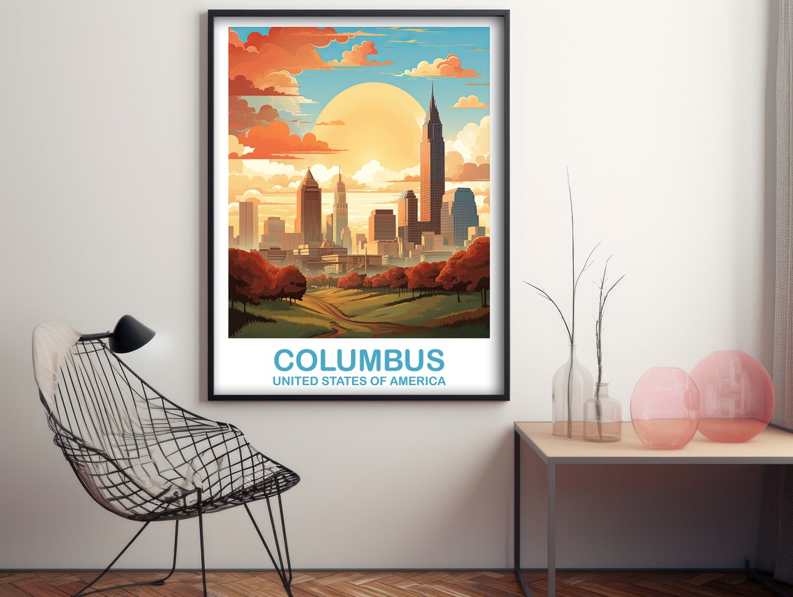 Columbus Ohio City Sunset Skyline Retro Vintage Travel Poster - Image 2