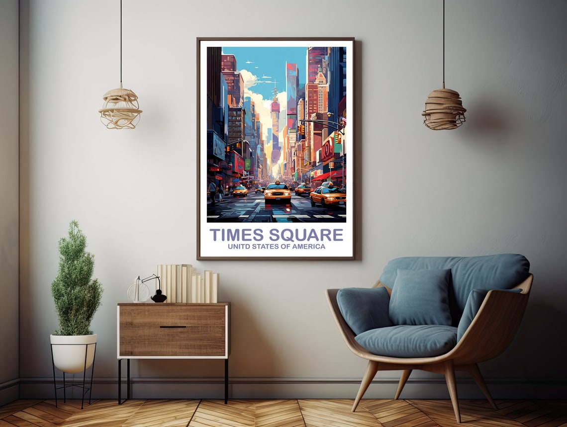 Times Square New York City Yellow Taxis Night Street Art Poster - Image 2