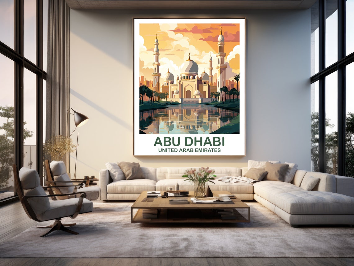 Abu Dhabi Grand Mosque Sunset United Arab Emirates Travel Poster - Image 2