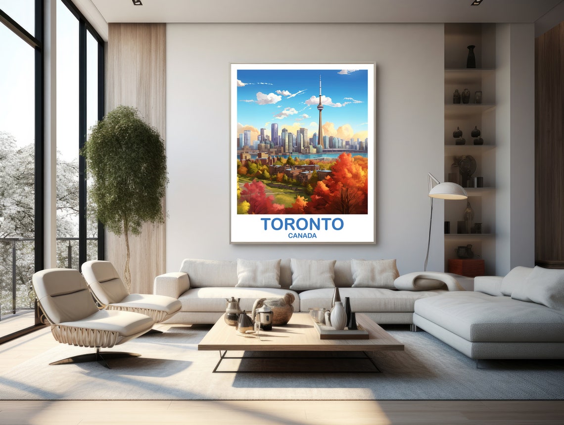 Toronto Canada CN Tower Autumn Skyline Vintage Travel Poster Art - Image 2