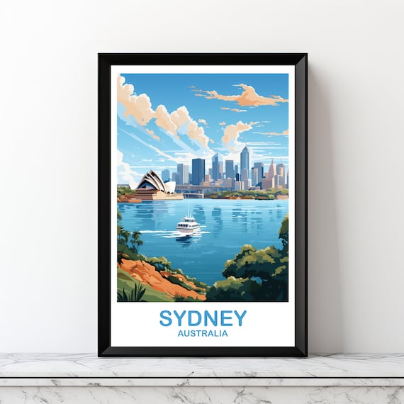 Sydney Australia Harbour Ferry Skyline Coastal View Travel Poster
