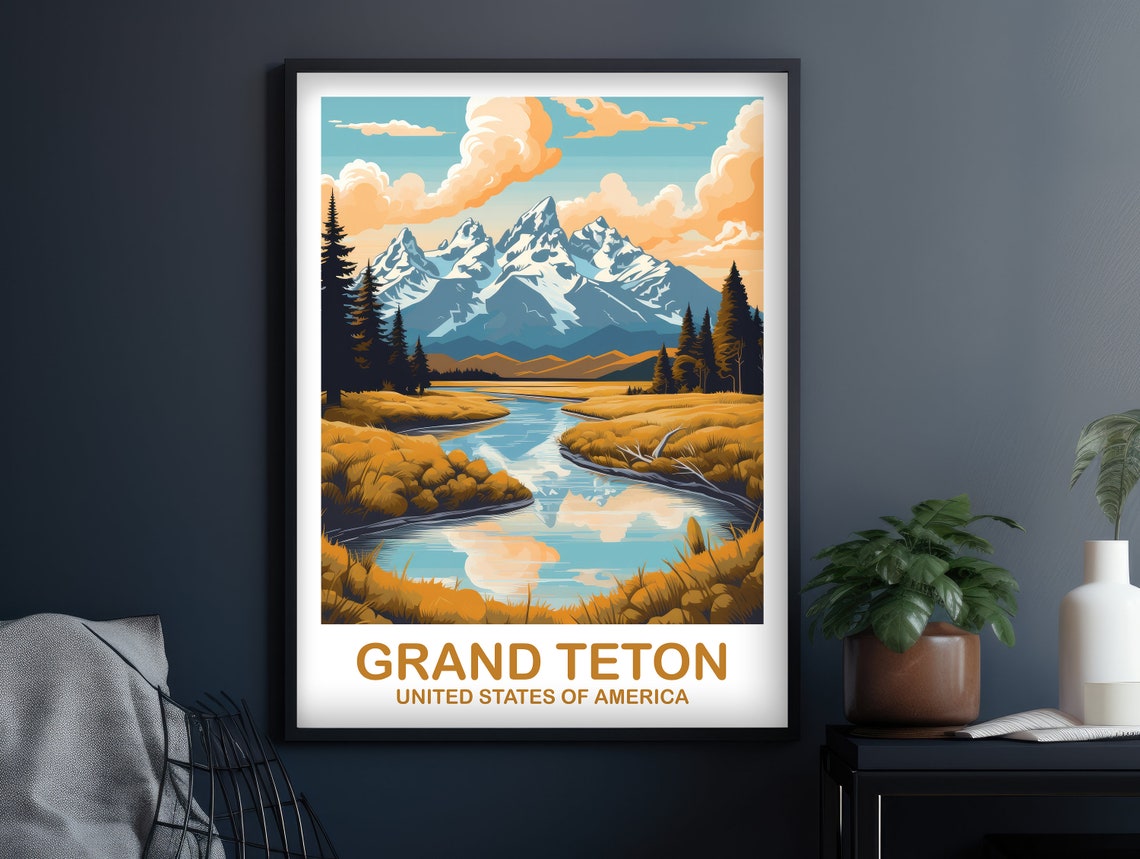 Grand Teton Wyoming Mountain River Autumn Valley National Park Poster - Image 2