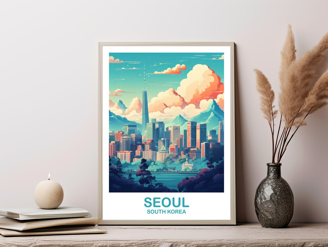 Seoul Korea Travel Poster, Skyline Wall Art Print - Image 2