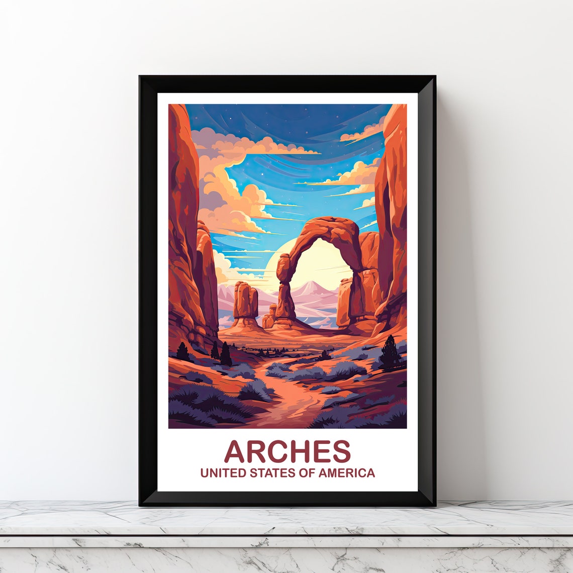 Arches National Park Red Rock Desert Arch Sunset Travel Poster